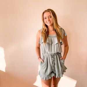 Elegant Blue Ruffled Jumpsuit